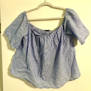 Express Blue Striped Ruffle Off Shoulder Top size XL
